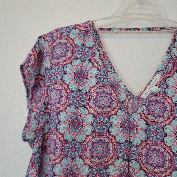 Daniel Rainn Top V Neck Blouse for Work Wear Size L Pink Geometric Design - Picture 3 of 11